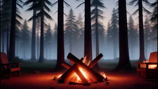 🔥Campfire Woods Ambience: Evening with Owls and Crickets. Perfect for Relaxation & Sleep