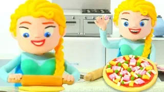 PRINCESS ELSA COOKING PIZZA ❤ SUPERHERO PLAY DOH CARTOONS FOR KIDS