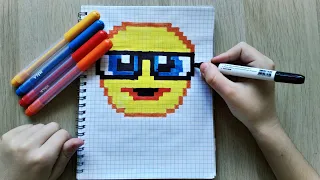 КАК НАРИСОВАТЬ СМАЙЛИК В ОЧКАХ - РИСУЕМ ПО КЛЕТОЧКАМ //  how to draw