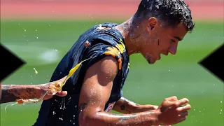 Birthday boy! Philippe Coutinho gets covered in eggs and flour by his Brazilian team mates