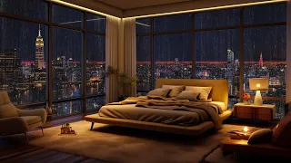 Cozy Bedroom with A Night View Of New York - Smooth Piano Jazz Music for Study, Stress Relief, Sleep