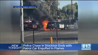 Stockton Vehicle Pursuit Ends With Patrol Car Engulfed In Flames