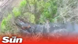 Ukrainian Kamikaze drone crashes into Russian armoured vehicle