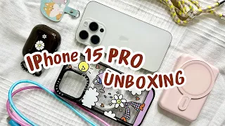 White Iphone 15 Pro 1TB with cute accessories UNBOXING | Casetify | Pink Powerbank