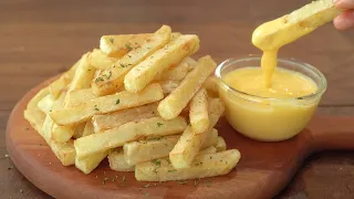 Fried Potatoes and Cheese Sauce :: How to Make Crispy French Fries