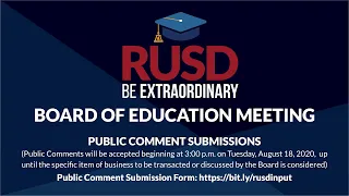 LIVE STREAM: RUSD Board Meeting 8-18-2020