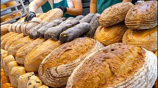 Amazing Size! 1kg Swiss Natural Whole Grain Bread Making Process in Seoul, South Korea 서촌 쁘띠통 통밀빵