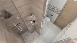 Дизайн ванной комнаты с душевой кабиной совмещенной с туалетом, скандинавский стиль