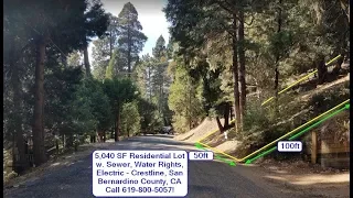 Crestline CA - 1 Mile to Lake Gregory, 5,000 SF Lot on Private Vacation Home Street, Sewer Hook-Up!