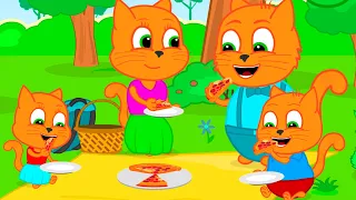 Cats Family in English - Pizza Picnic Cartoon for Kids