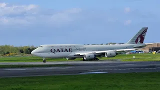 2024-04-19 Sunny morning departures from PIK - Qatari 747 BBJ, USAF C17 and KC135