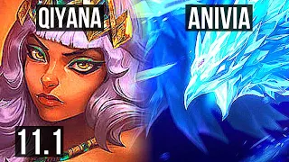 QIYANA vs ANIVIA (MID) | 6 solo kills, 1100+ games, 16/3/7, Legendary | KR Master | v11.1