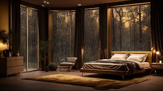 On a rainy day, listen to sweet music along with the sound of rain in a cozy bedroom in the woods.