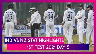 IND vs NZ Stat Highlights 1st Test 2021 Day 5: Both Sides Settle for a Draw As Bad Light Stops Play