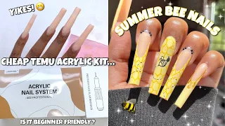 TRYING A CHEAP ACRYLIC KIT FROM TEMU | IS IT BEGINNER FRIENDLY? | SUMMER BEE NAIL ART