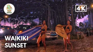 [4K] Waikiki Beach at Night in Honolulu USA | Walking tour