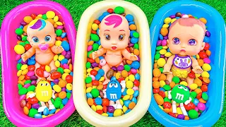 Satisfying Video | Mixing Color M&Ms Candy in 3 BathTubs with Magic Grid Balls & Color Skittles ASMR