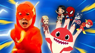 Super Heroes Shark Finger Family | Kids Songs and Nursery Rhymes | DoReMi Kids Songs