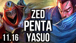 ZED vs YASUO (MID) | Penta, 1.5M mastery, 300+ games, Dominating | NA Master | v11.16