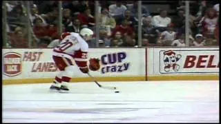 Martin Lapointe Breaks Patrick Roy's Glove With Slapshot