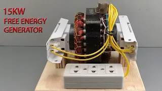 I make 220v 15kw amazing electric generator from washing machine motor with light bulb transformer