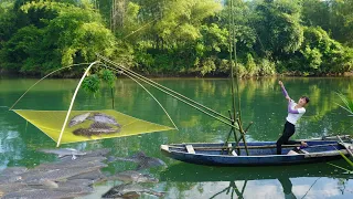 Harvesting Fish Using Big Traps Bagua Net - Go Give Fish To The Poor - Free Bushcraft, Building Farm