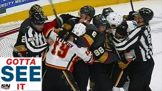 GOTTA SEE IT: Tkachuk & Fleury Cause Huge Dust-Up That Nearly Starts Goalie Fight