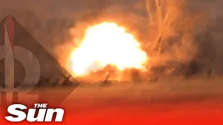 Ukrainian troops destroy Russian tank convoy in huge explosions in Donetsk