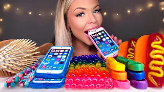 ASMR EDIBLE IPHONE, HAIR BRUSH, SPOONS, POPPING BOBA, NERD ROPE, HOTDOG JELLY, MUKBANG 먹방