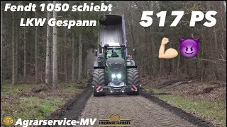 Fendt 1050 schiebt LKW Gespann vor sich her bis dieser leer ist Flurwegebau mit Agrarservice-MV