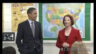 "Great mates" Obama & Australian PM make school visit