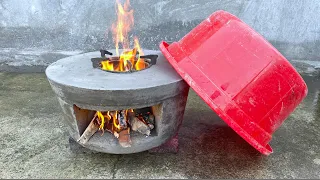 Wood-Super durable Made of Cement and Plastic pots - Homemade Wood Stove