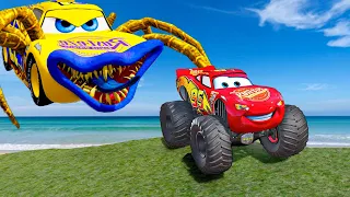 Angry BIG MCQUEEN EATER vs MONSTER TRUCK Lightning McQueen Pixar Cars in BeamNG.Drive