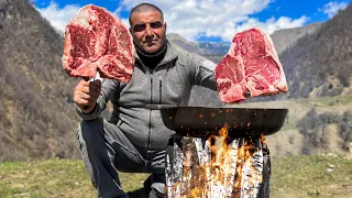 Cooking Steak in the Mountains on a Finnish Candle! Spring Nature of Azerbaijan