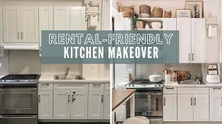 RENTAL-FRIENDLY KITCHEN APARTMENT MAKEOVER | DIY Faux Marble Countertop + Peel and Stick Tile
