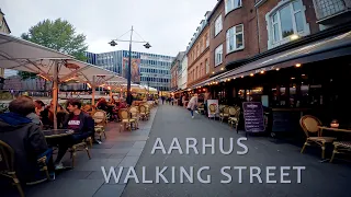 Aarhus walking tour in the walking street | 4K