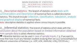 Branches of statistics|Types of Statistics|Descriptive statistics|Inferential Statistics|Statistics