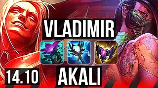 VLADIMIR vs AKALI (TOP) | 8 solo kills, Godlike, 500+ games | EUW Diamond | 14.10