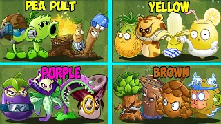 Team Pea-Pult x Yellow x Purple x Brown - Who Will Win? - PvZ 2 Team Plant Vs Team Plant