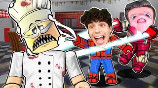 PAPA PIZZA vs SPIDERMAN & IRON MAN su ROBLOX!!