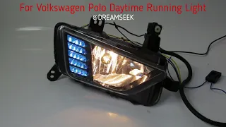 Dreamseek LED DRL Daytime Running Light Headlight for VW Polo 2019-2020 Turn Signal Fog Lamp 3Color