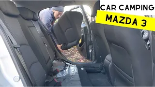 How to fold seat backs COMPLETELY flat in a Mazda 3 for car camping