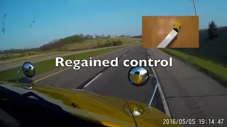 Trucker's Dashcam Catches His Steer Tire Blow, Loses Control