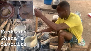 Cooking Ghana's delicious food || KONKONTE & PEANUT BUTTER SOUP  OKRA || traditional meal