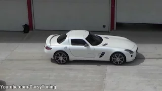 Mercedes Benz SLS AMG Decatted Exhaust Loud Start Hard Accelerations