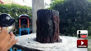 One-armed WonderTV DIY MAKING CEMENT MINI TREE STUMP#5 FLOWER VASE/ MAKING CONCRETE TREE STUMP VASE