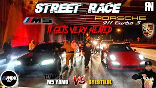 PORSCHE 911 TURBO S NJ VS NYC BMW F90 M5 GOES WRONG (street race gets heated) 🤯