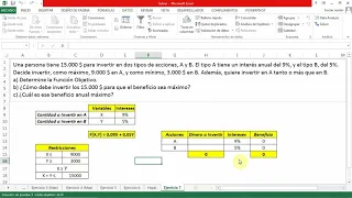 Programación Lineal con  Solver de Excel / Maximización de Beneficios en Inversión con Intereses