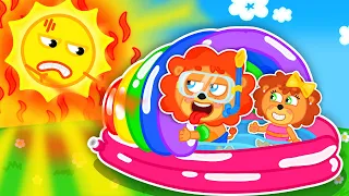 Lion Family USA | DIY Swimming Pool to Avoid the Sun | Summer Activities | Family Kids Cartoons