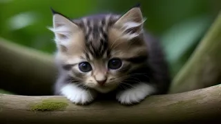 nut in the middle of deep jungle but cute little fluffy kitten play